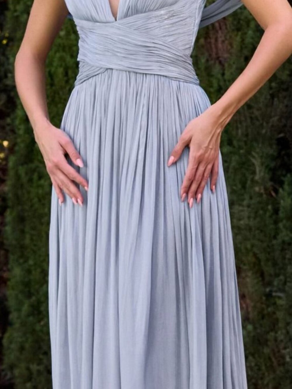 New Mist Blue A-Line Pleated Chiffon Bridesmaid Dress w/ Cape Sleeves CD413 - Picture 11 of 11